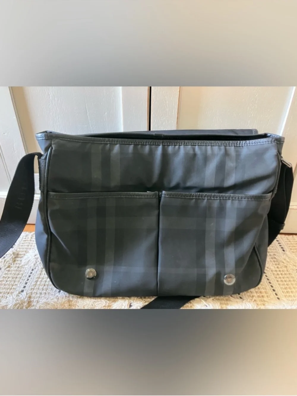 Burberry Black Tonal Check Messenger Bag